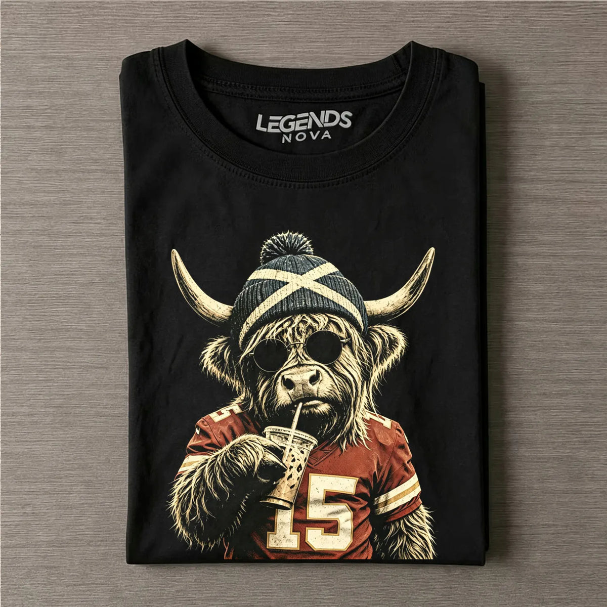 Highland Cow Beanie Football T-shirt