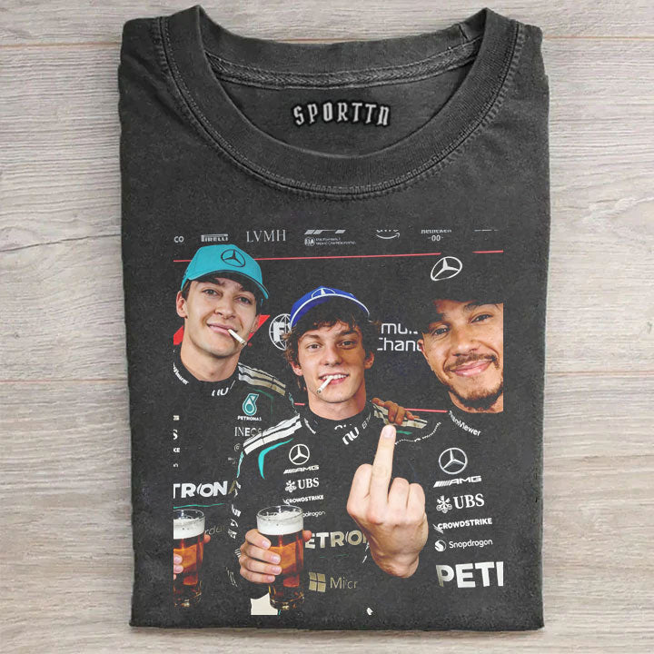 Mercedes Triple Edge :F1 George Russell & Kimi & Lewis Hamilton T-shirt