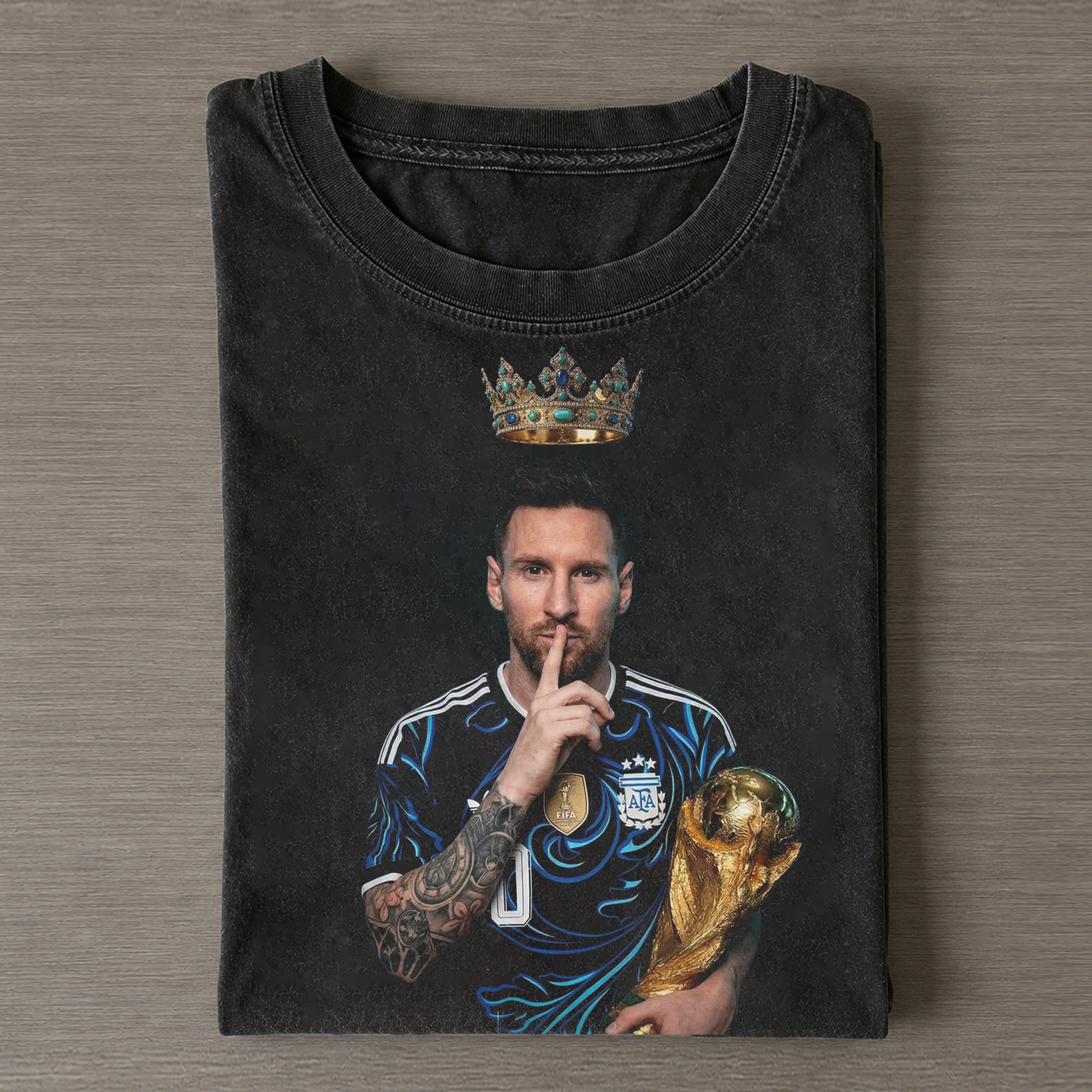 Lionel Messi King Crown Shush Vintage Washed Tee