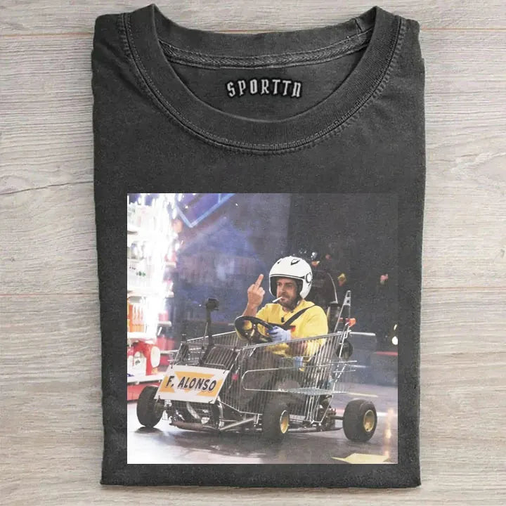 F1 Fernando Alonso Shopping Cart Middle Finger Vintage Washed T-Shirt