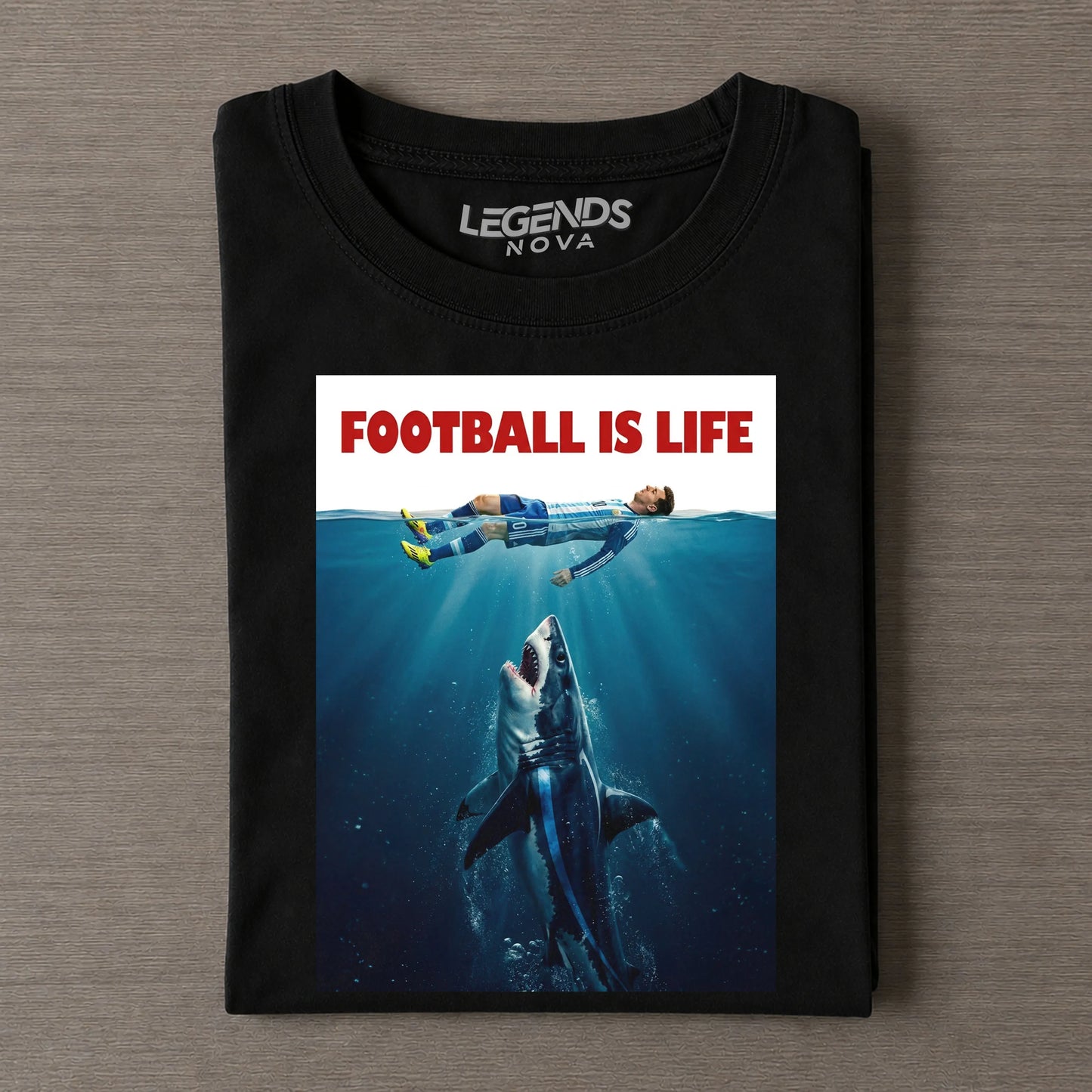 Football Is Life Messi Underwater Shark Vintage Soccer VI Tee