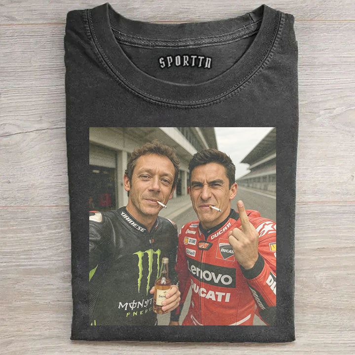 Moto GP Two Legend Together:Valentino Rossi & Marc Márquez Retro T-shirt