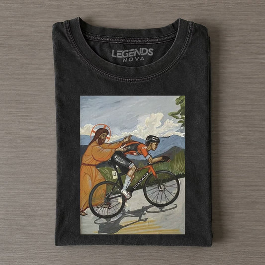 Jesus Gives Tadej Pogačar A Push Vintage Cycling Art Funny Tee