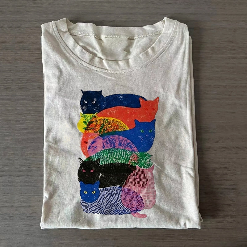 Rainbow Cat Pile Graphic T-Shirt