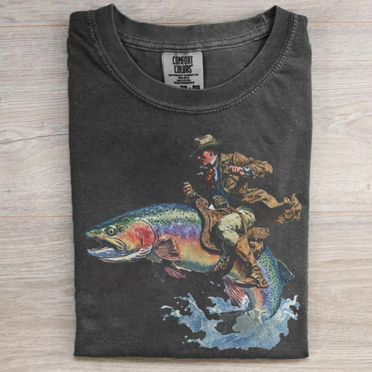 Cowboy Riding Rainbow Trout T-shirt
