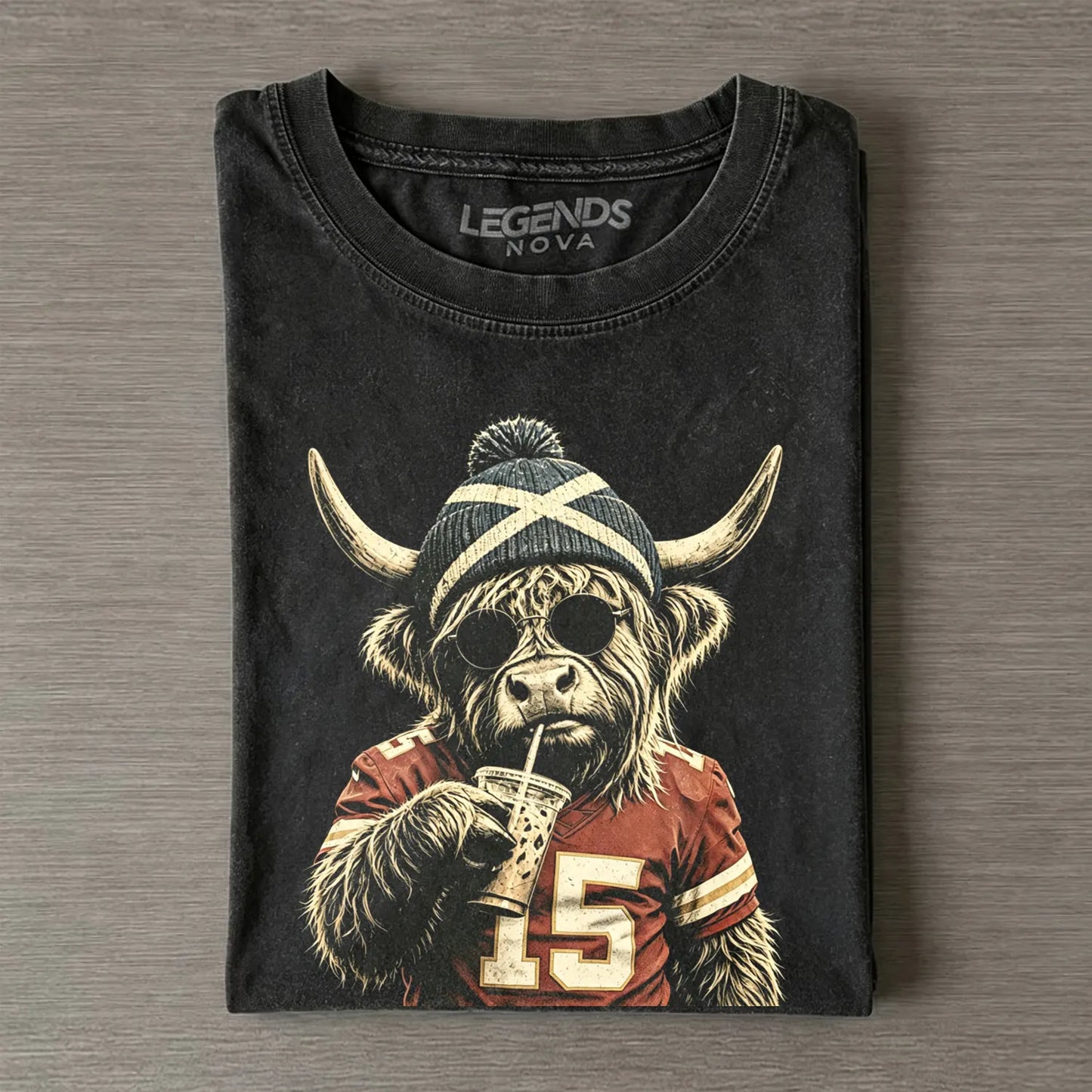 Highland Cow Beanie Football T-shirt
